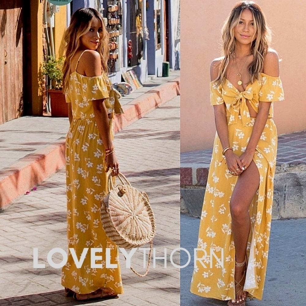 BILLABONG x SINCERELY JULES // ltd ed mustard ivory floral cold shoulder dress